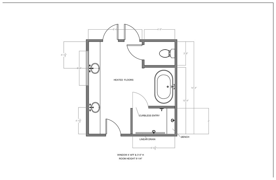 Primary Suite Bathroom — before & after floor plan comparison